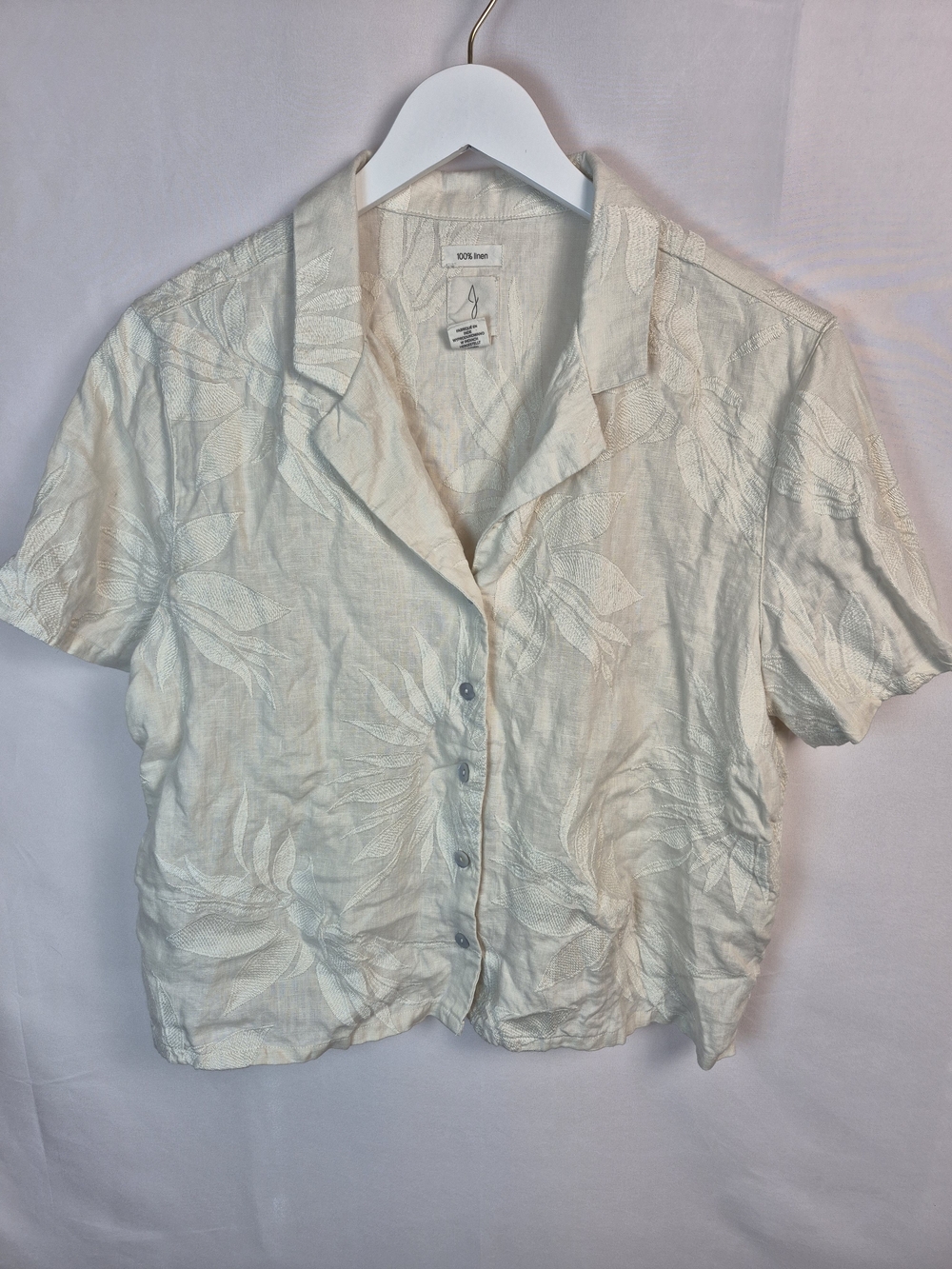 Joie Cream Short-Sleeve Button Front 100% Linen Blouse Size L